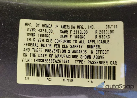 2014 Honda Accord Sport from USA, damaged, VIN 1HGCR2E50EA261084